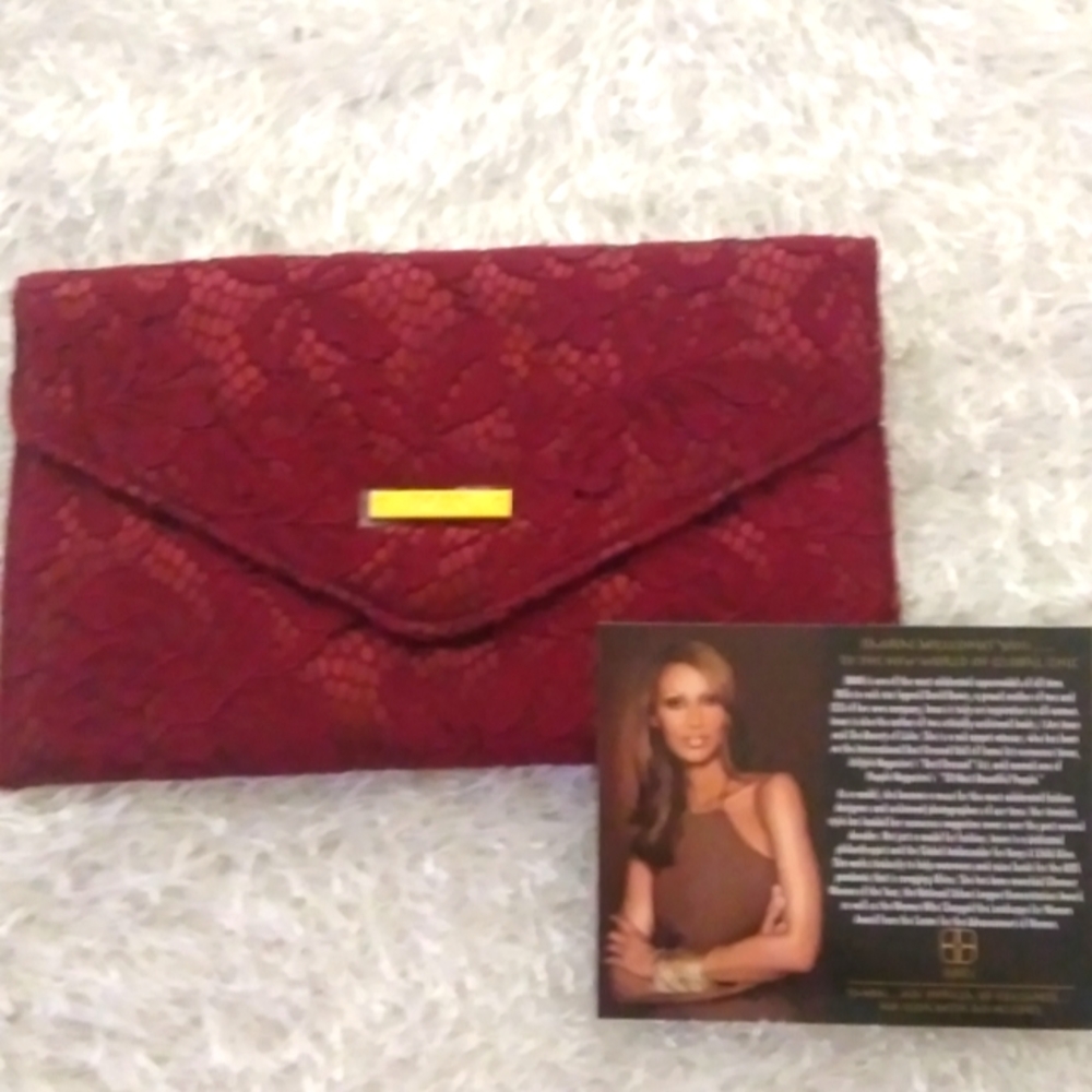 Iman maroon lace clutch